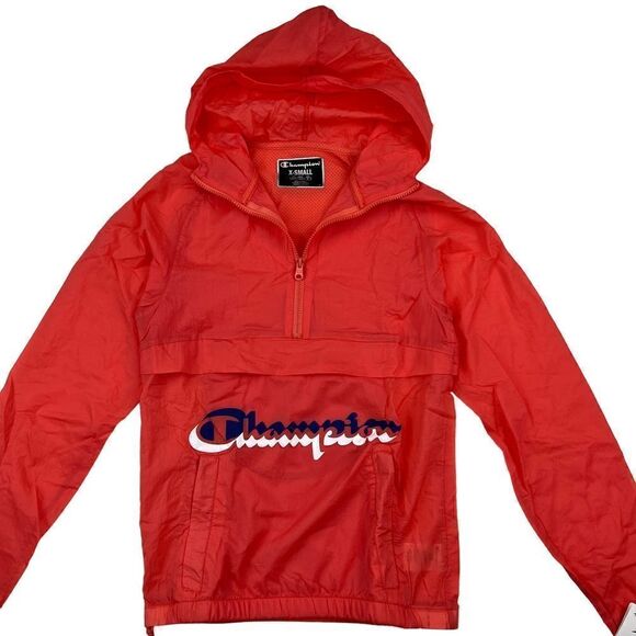 New Champion Men Unisex Red Anorak Hood Windbreaker Long Sleeve Pullover US XS - Picture 3 of 13